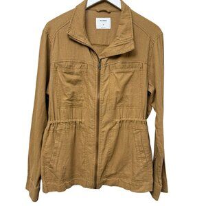OLD NAVY Womens Utility Jacket Size Medium Brown Linen Blend Casual Zip Front
